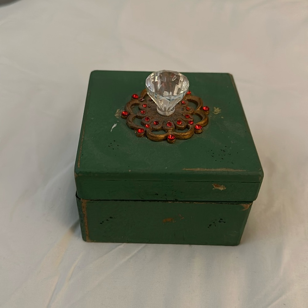 Small Rustic Wood Box with Jeweled Topper